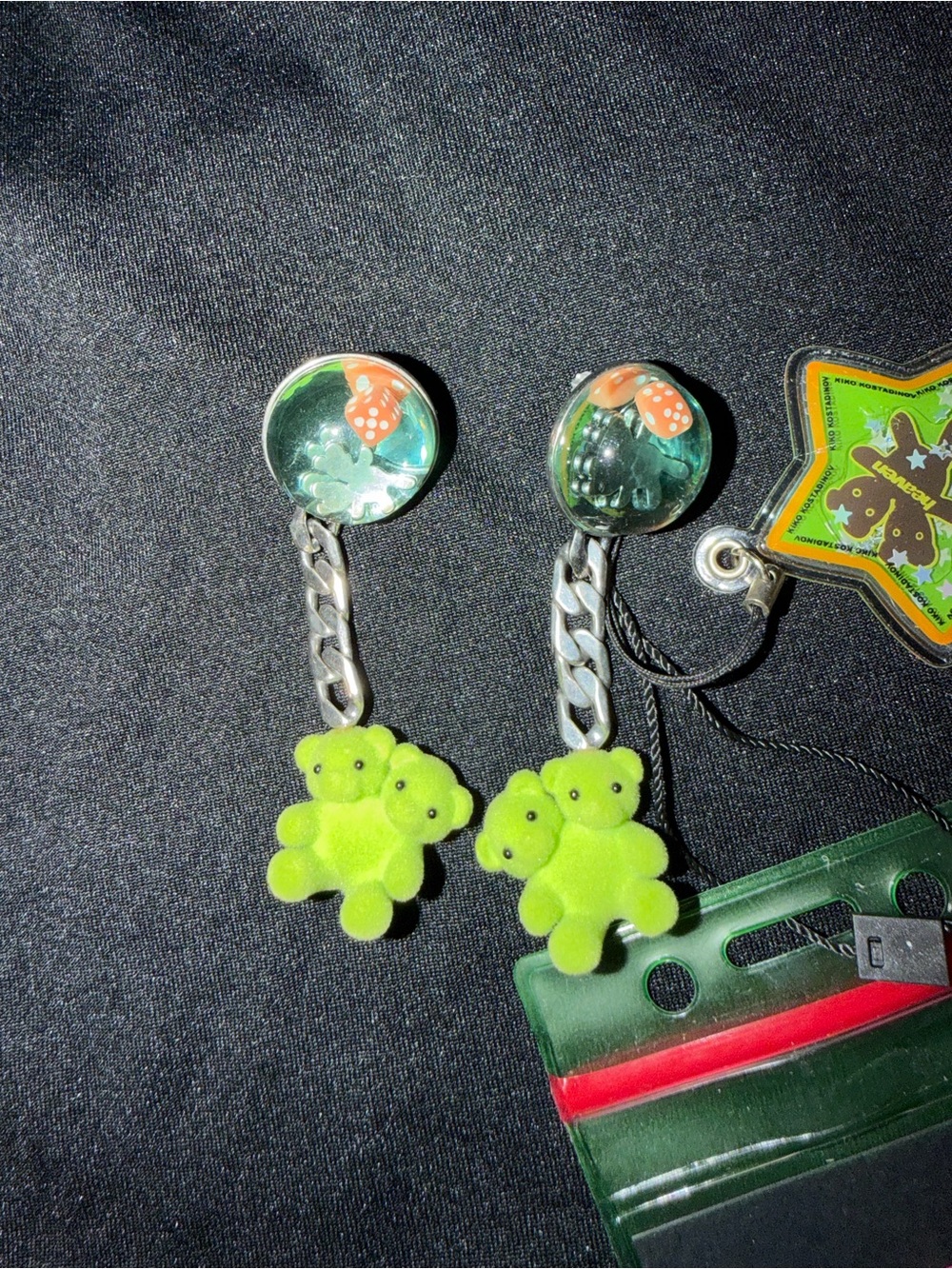 NWT Heaven By Marc Jacobs x Kiko Kostadinov y2k acid green teddy earrings - Picture 4 of 7